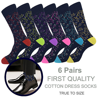 #ad 6 Pairs Cotton Dress Socks Multicolor Formal Novelty Socks 10 13 Multicolor $15.95