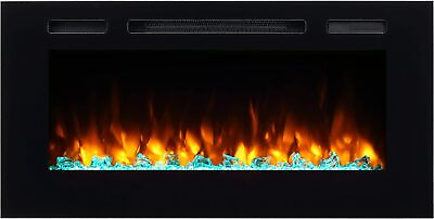 #ad Recessed Electric Fireplace Log Set amp; Crystal 1500W Heater Black $299.99