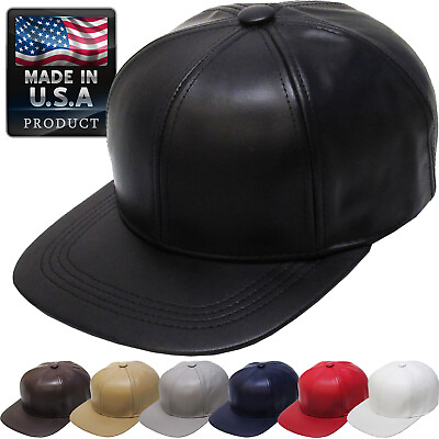 #ad Made In USA 100% Genuine Leather Solid Baseball Ball Cap Adjustable Hat $19.99
