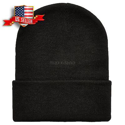 #ad Men Beanie Hat Ribbed Black Knit Ski Cap Warm Solid Casual Men Tactical Winter $6.99