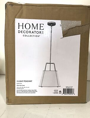 #ad Home Decorators Havenport 2 Light Gold Pendant with White Fabric Shade New $49.95