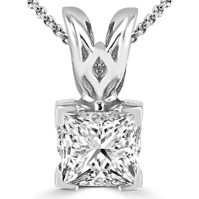 #ad 0.19 CT Princess VS1 K Diamond Solitaire Pendant Necklace 14K White Gold $349.00