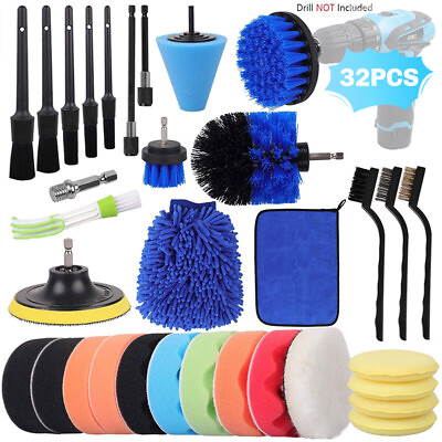 #ad 32pcs Car Cleaning Kit Detailing Drill Brush Wash Set Interior Exterior Wheels $20.23