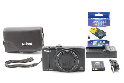 #ad NEAR MINT Nikon Coolpix S8200 16.1MP Black Digital Camera w strap From Japan $124.99