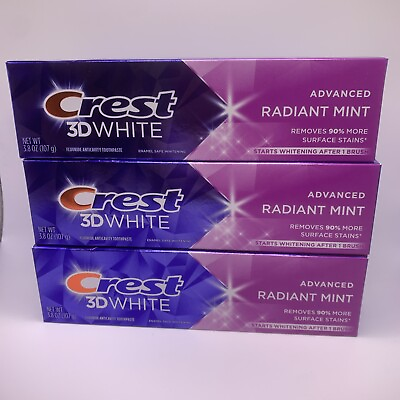 #ad Lot of 3 Crest 3D White Toothpaste Radiant Mint 3.8oz Exp 10 26 $18.50