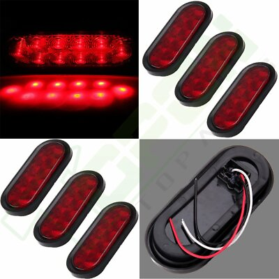 #ad 6X Red 6#x27;#x27; Submersible Truck RV Trailer Oval Stop Turn Signal Tail Light 10 Led $39.09