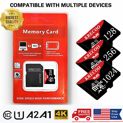 128GB 256GB 1TB Micro SD Card Memory Card TF Card with Free Adapter High Speed $10.19