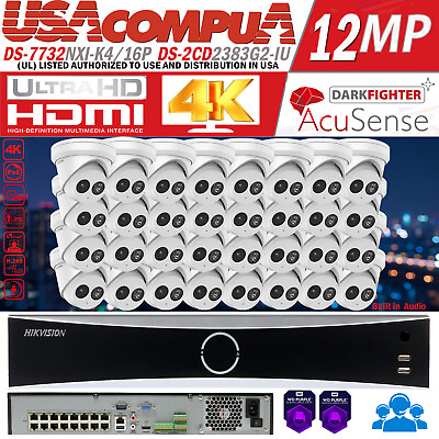 #ad Hikvision 32CH 16POE NVR 4K 8MP Turret Security IP Camera System DarkFighter Lot $218.49