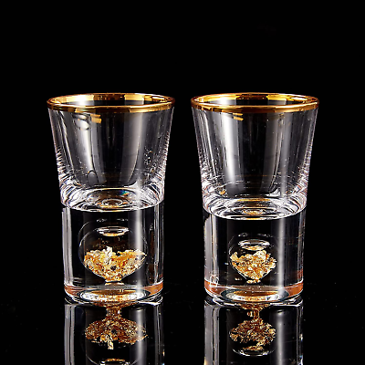 #ad Shot Glasses 1.5Oz Crystal Shot Glass Set Decorated with 24K Gold Leaf Flakes $28.81