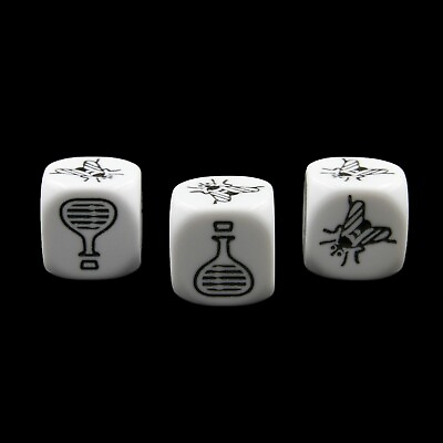 #ad Opaque white Symbol D6 with black symbols Potion or Poison Set of 3 GBP 3.50