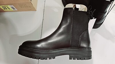 #ad NEW Steve Madden Women#x27;s Black Handout Elastic Gore Chelsea Leather New Boots 7 $45.00