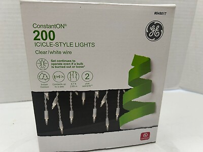 #ad GE Constant On 200 LED Icicle Style Lights Clear White in outdoor use New $10.50