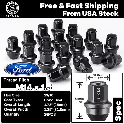#ad 24 FIT FORD F 150 2015 2020 OEM REPLACEMNT SOLID LUG NUTS 14X1.5 THREAD BLACK $24.14