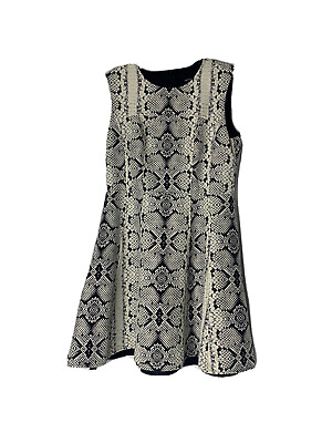 #ad Nanette Lepore Silver Snake Print Dress Pleated Size 12 Cotton silk A Line $25.00