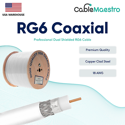 #ad Outdoor RG6 Coaxial Cable 18AWG Coax Bulk Dual Shield Wire Satellite TV White $78.57
