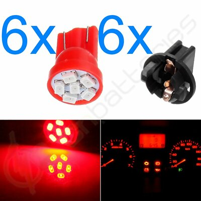 #ad 6x T10 Red PC194 LED Bulb Instrument Panel Cluster Dash Light Twist Lock Socket $8.59