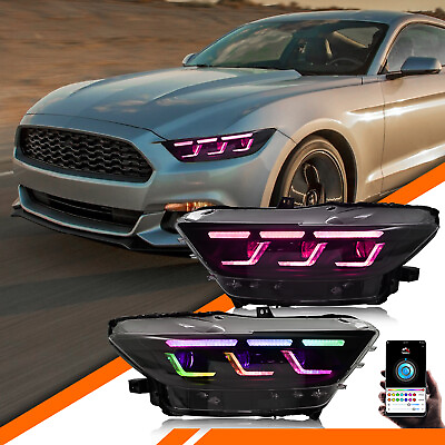 #ad Pair RGB LED Headlights For Ford Mustang 2015 2017 GT EcoBoost RGB DRL Assembly $859.00
