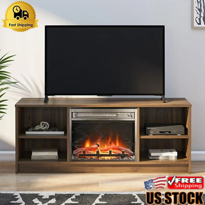 #ad Fireplace TV Stand for TVs up to 55quot; Entertainment Center Console Table Walnut $147.00