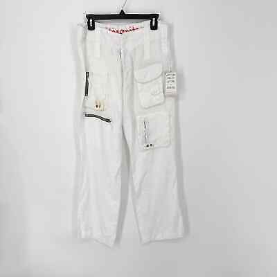 #ad Pete amp; Greta by Johnny Was NEW Wide Leg Cargo Pants *FLAW* Size 4 White Linen $71.99