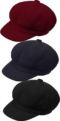 #ad 3 Pieces Newsboy Cap approx. 5.12 inch 13 cm Navy Blue Wine Red Black $36.76