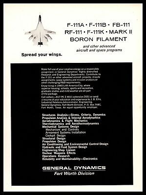 #ad 1966 General Dynamics Forth Worth Texas RF 111 F 111K Mark II Aircraft Print Ad $6.97