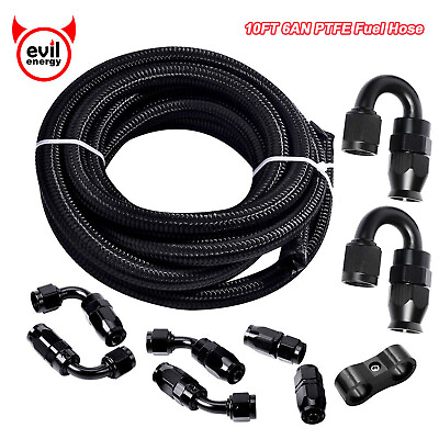#ad 10FT 6AN Fitting Stainless Steel Nylon Braided Gas Oil Fuel Hose Line Kit $45.99