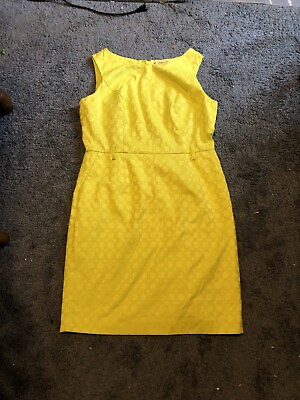 #ad Banana Republic Neon Yellow Sleeveless Dress Size 12 Cotton Blnd Pockets No Belt $14.99