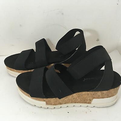 Pierre Dumas Platform Sandals Women#x27;s Size 7.5 Black Slip On Stretch Straps $9.95