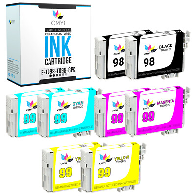 #ad 8PK Black Color 98 99 Replacement Ink Cartridges for Epson T098 T099 Artisan 700 $26.39