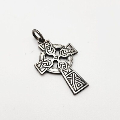 #ad Vintage Irish Celtic Cross 925 Sterling Silver Pendant $18.00