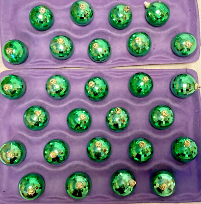 #ad Christmas Ornaments Lot 27 Green Disco Ball Plastic Mirrored Reflective Vintage $30.00