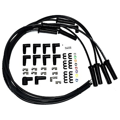 #ad 8.0mm Black Silicone High Performance Spark Plug Wire Set Universal Fit V8 V6 $29.99