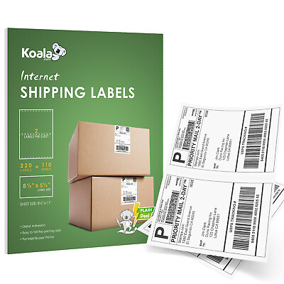 #ad 110 Sheets 220 Half Sheet Shipping Labels 8.5 x 5.5 Self Adhesive 200 20 EXTRA $14.99