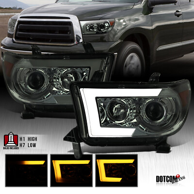 #ad Fit Toyota 07 13 Tundra 08 17 Sequoia Smoke Projector Headlights LED Sequential $224.99