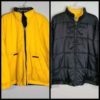 #ad Coleman Reversible Zip Front 100% Nylon Puffer Jacket w Pockets Black Yellow M $83.45