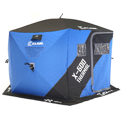 #ad CLAM X 600 Portable 11.5 Ft 6 Person Pop Up Ice Fishing Thermal Hub Shelter Tent $649.99