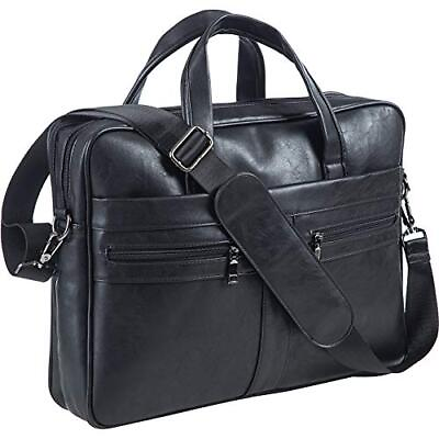Men#x27;s Leather Messenger Bag 15.6 Inches Laptop Briefcase Business Satchel Com... $55.41