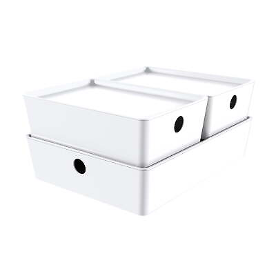 #ad Mainstays White Rectangle Stackable Lidded Storage Bins $31.90