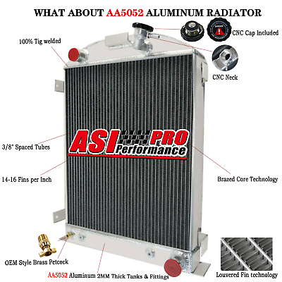 #ad 3 ROW CORE Aluminum Radiator FOR 1930 1931 FORD MODEL A W CHEVY ENGINE V8 AT $139.00