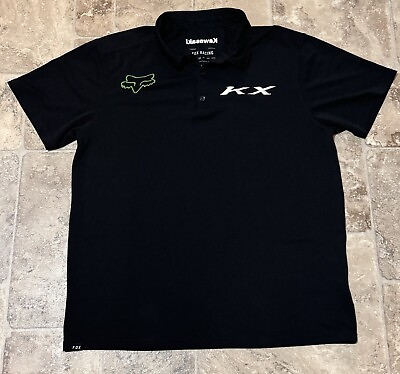 #ad Mens Black KAWASAKI X FOX RACING Motocross Training Polo Shirt size Large $19.00