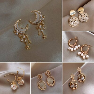 #ad Fashion Pearl Crystal Tassel Moon Long Dangle Earrings Stud Women Wedding Gift $1.29