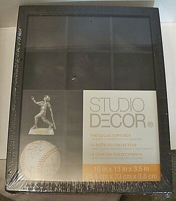 #ad 12 Baseball Display Case Wood Glass by Studio Décor NEW sealed 10x13quot; Black $55.00