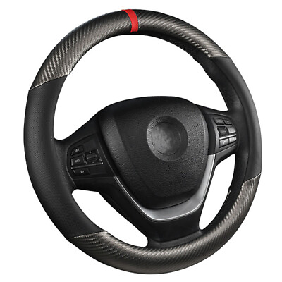 #ad Carbon Fiber Black Leather Car Steering Wheel Cover Anti slip Car Accessories US $14.89
