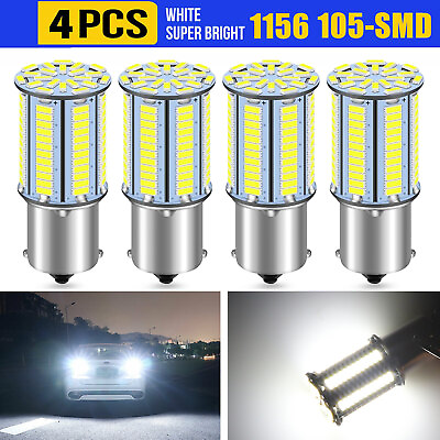 #ad 4PCS Super Bright 1156 7506 105 SMD LED Reverse Backup Light Bulbs White 6000K $10.48