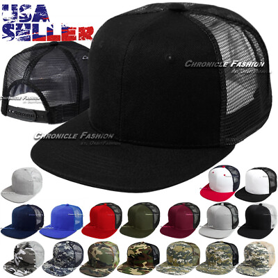 #ad Trucker Hat Mesh Baseball Cap Snapback Adjustable Plain Solid Flat Hip Hop Men $8.75