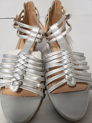 #ad NEW in Package Comfort Silver Leather Gladiator Wedge Heel Sandals Women#x27;s 10 $10.99