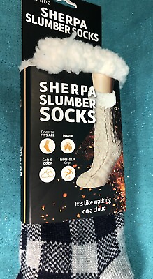 #ad NWT Heat Trendz Sherpa Slumber Socks One Size Fits All Unisex Gray amp; Navy Plaid $10.49