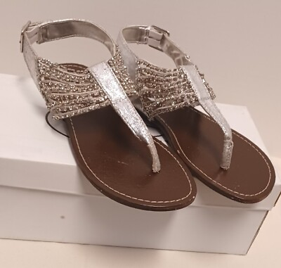 #ad Woman#x27;s Sandals Size 6.5 STEVEN Madden Silver Sparkle Rhinestones KALE Sandals $10.99