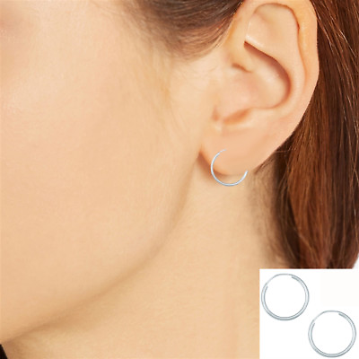 #ad Sterling Silver Sleeper Hoop Earrings Endless 14mm $13.35