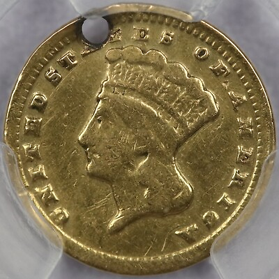 #ad 1859 C G$1 Liberty Head Charlotte Gold Dollar PCGS Fine Details Holed $1195.00